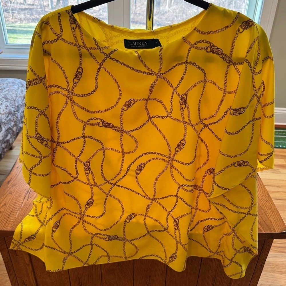 Lauren Ralph Lauren Gold Chain Link Blouse Sun Yellow Nautical Equestrian Medium - Picture 2 of 9